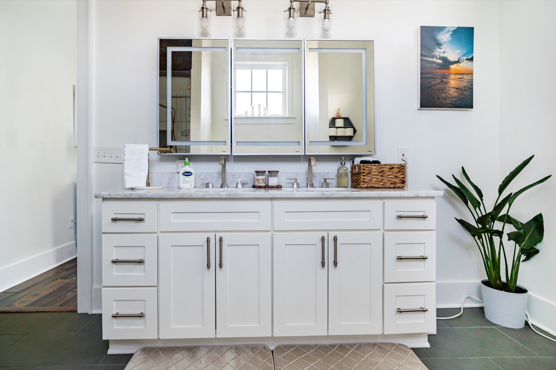 Bathroom double vanity with mirrors
